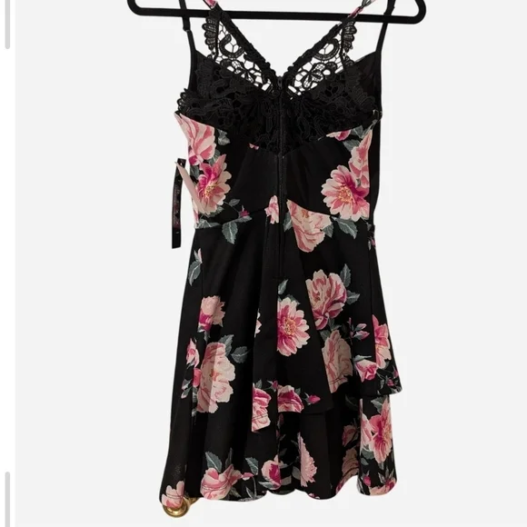 Trixxi Black Dress with Pink Floral and Lace Back - Picture 4 of 10